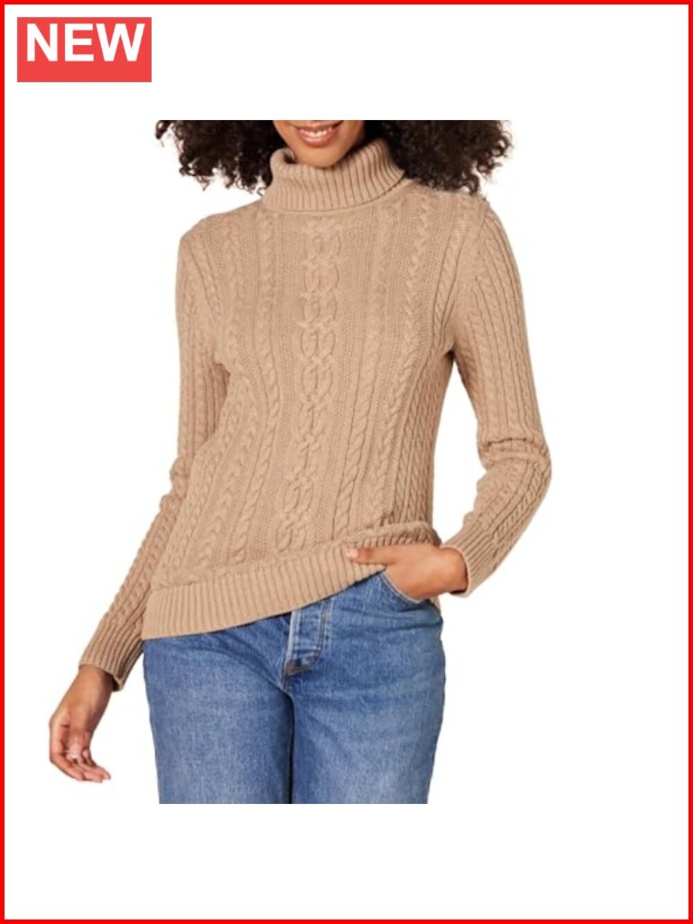Women's Fisherman Cable Knit Turtleneck Long Sleeve Cotton Sweater